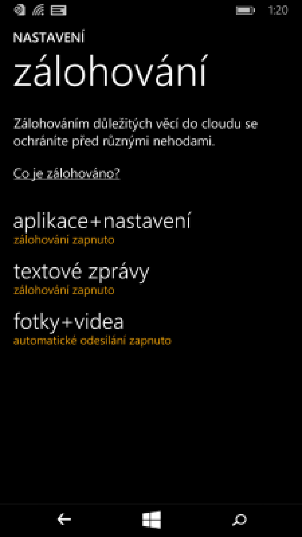 WP8 zálohování