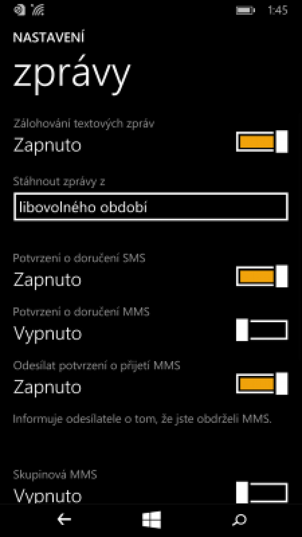 WP8 zálohování