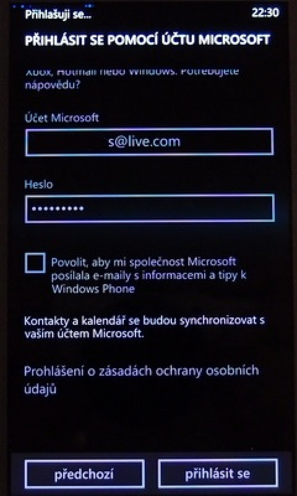 WP8 zálohování